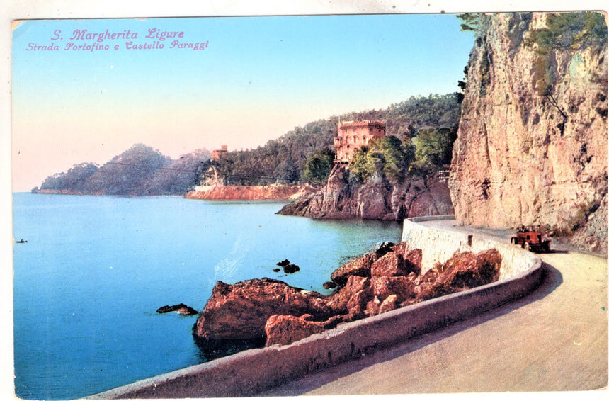 Cartolina antica Santa Margherita Ligure la strada per Portofino