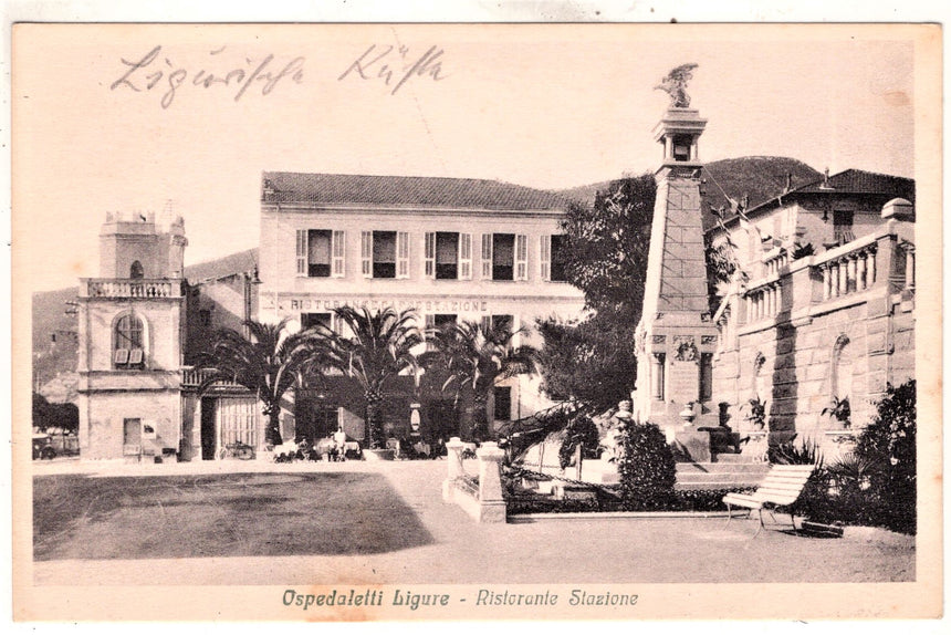 Cartolina antica Ospedaletti Ligure Ristorante Stazione di Ciani Nello