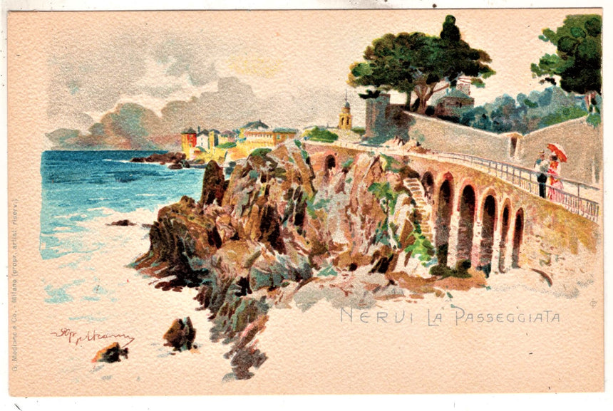 Cartolina antica Nervi la passeggiata