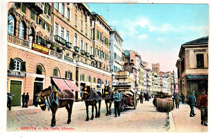 Cartolina antica Genova via Carlo Alberto