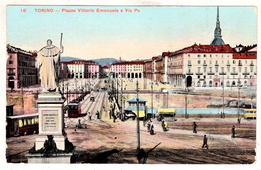 Cartolina antica Torino piazza V.Emanuele e via Po