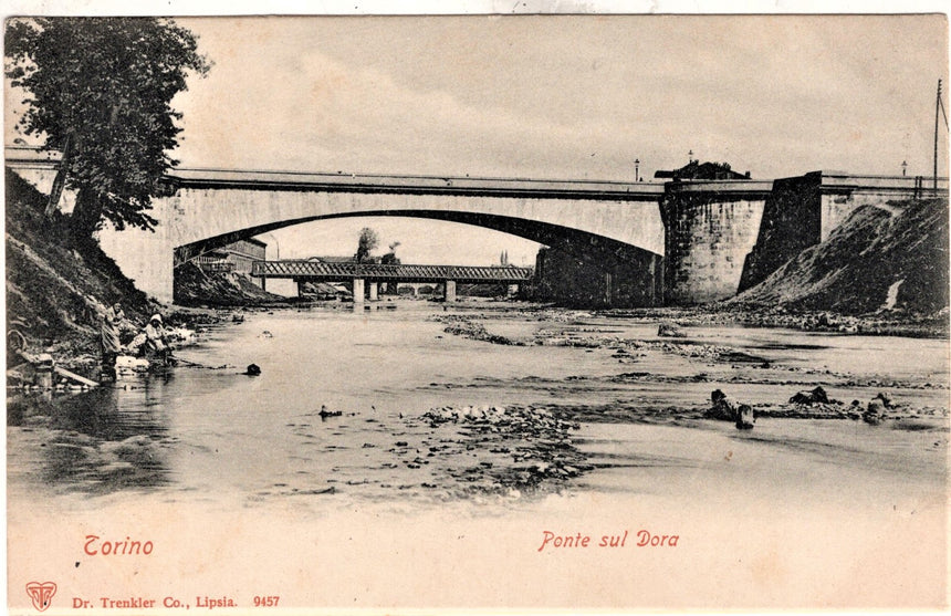 Cartolina antica Torino ponte sul Doria