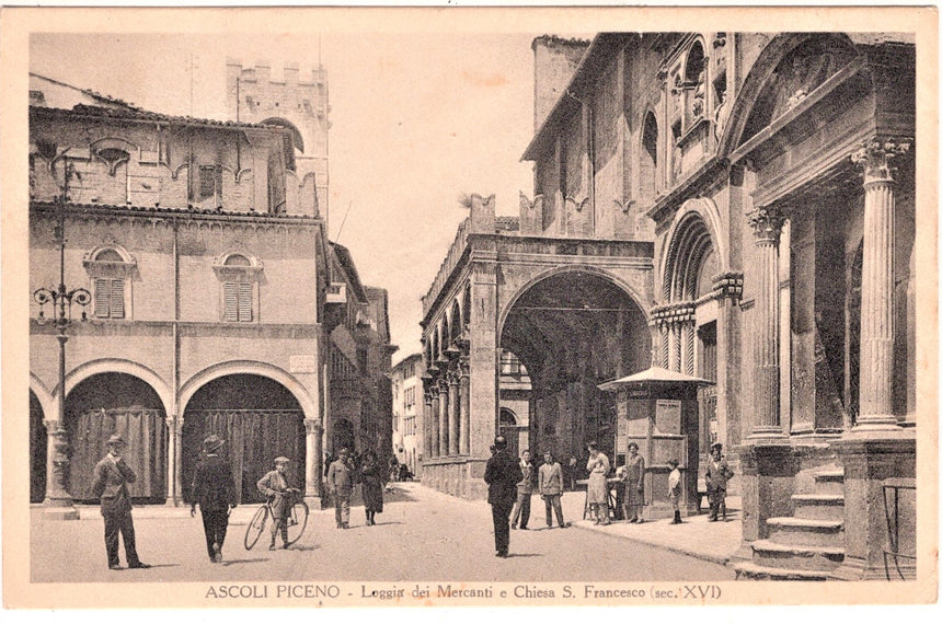 Cartolina antica Ascoli Piceno loggia dei mercanti e San Francesco