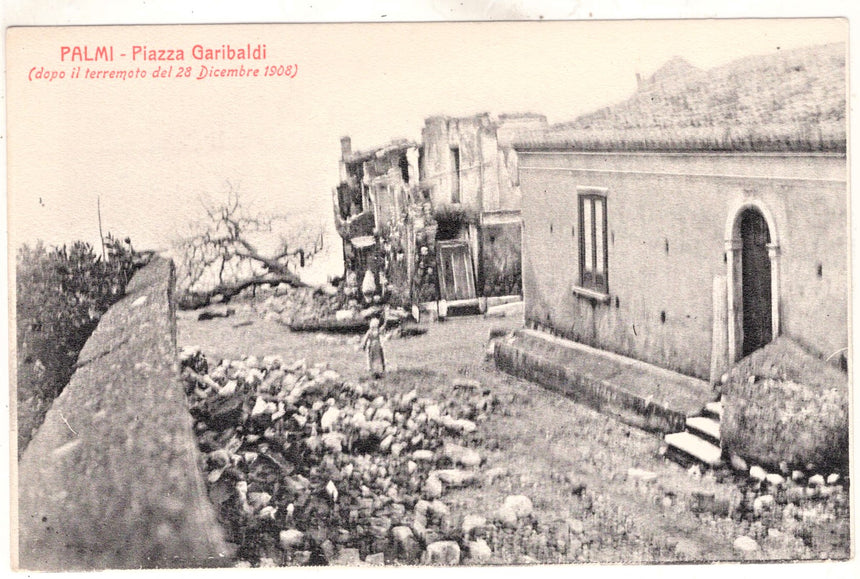 Cartolina antica Palmi le rovine del terremoto del 1908 Reggio Calabria