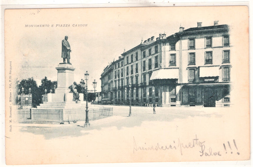 Cartolina antica Milano piazza Cavour sped. Da Trento al pittore M.Ottolini a Aldeno