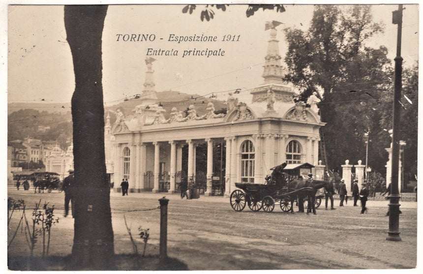 Cartolina antica Torino fotografia esposizione 1911 entrata principale