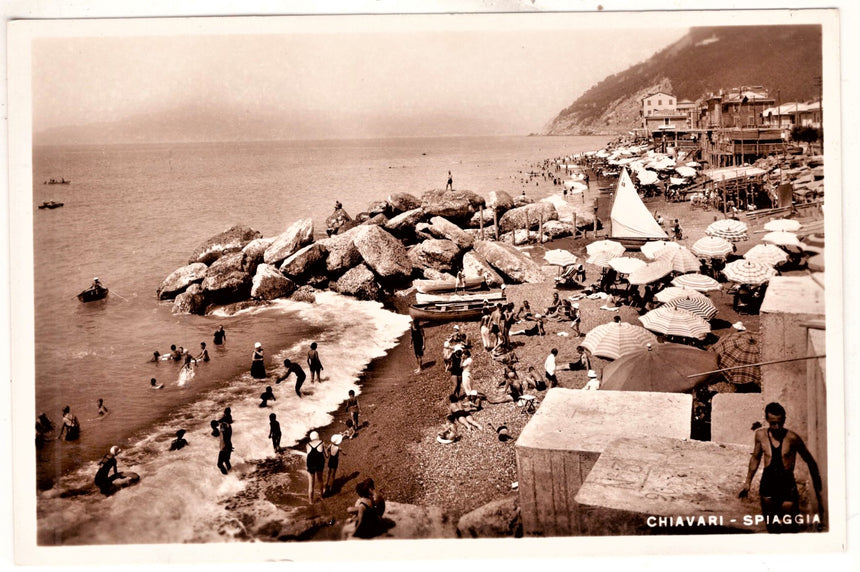 Cartolina antica Chiavari spiaggia Genova