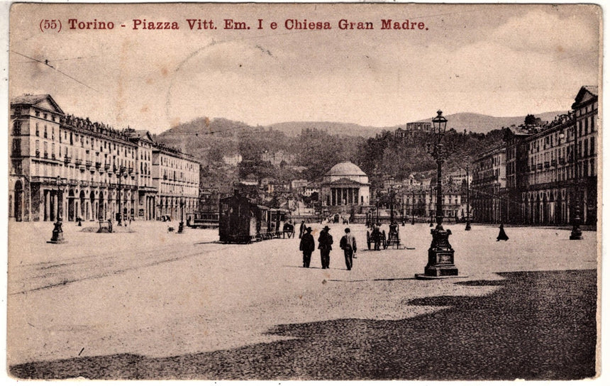 Cartolina antica Torino piazza V.Emanuele e chiesa Gran Madre