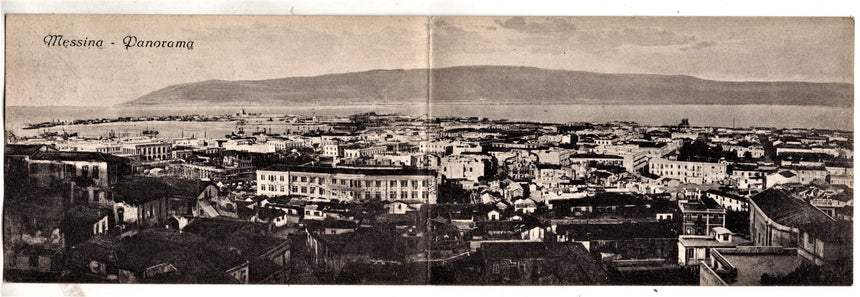 Cartolina antica Messina panorama doppia