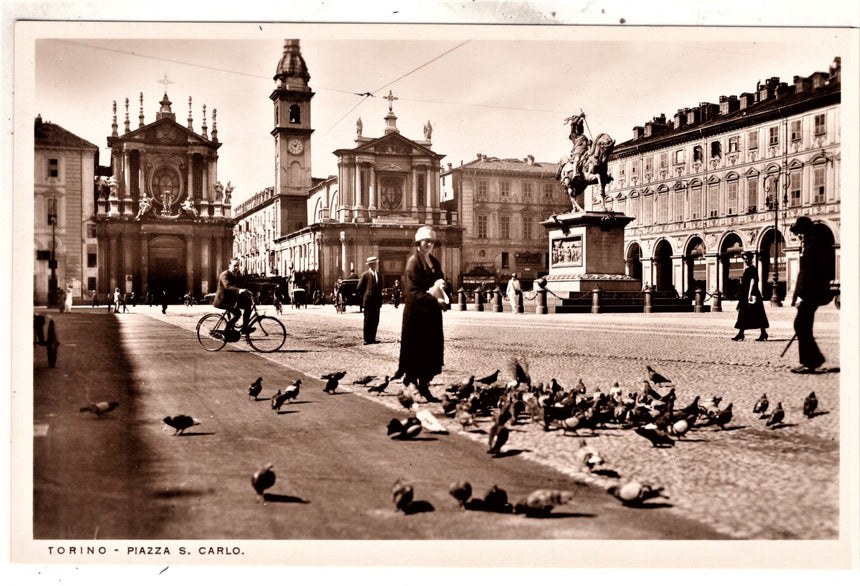 Cartolina antica Torino piazza San Carlo e mon. Emanuele Filiberto