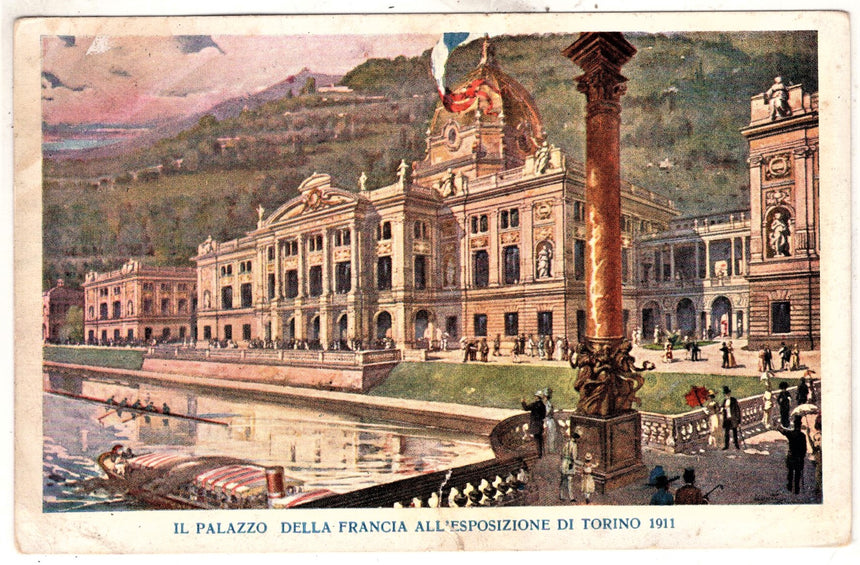 Cartolina antica Torino espos 1911 palazzo della Francia