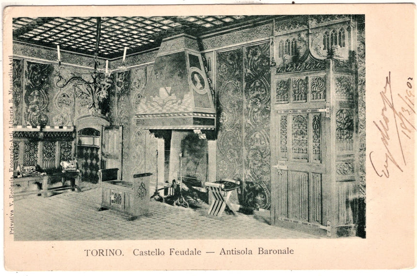 Cartolina antica Torino castello mediovale antisola Baronale