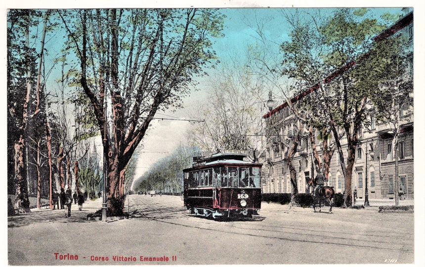 Cartolina antica Torino tram in corso Vittorio Emanuele II