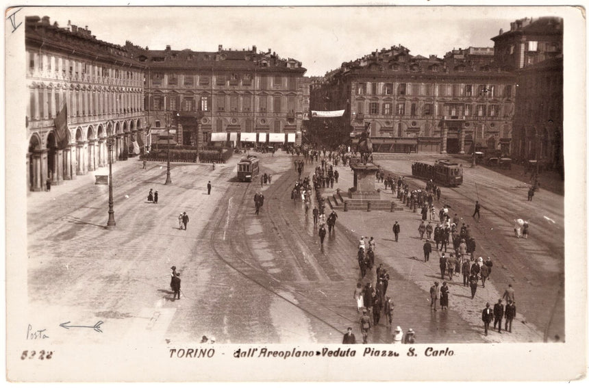 Cartolina antica Torino dall aereoplano piazza San Carlo