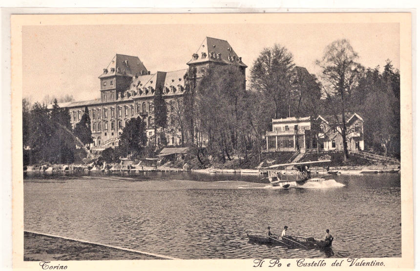 Cartolina antica Torino il Po e castello del Valentino