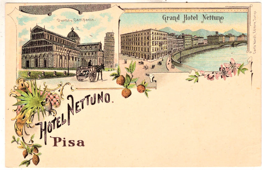 Cartolina antica Pisa hotel Nettuno