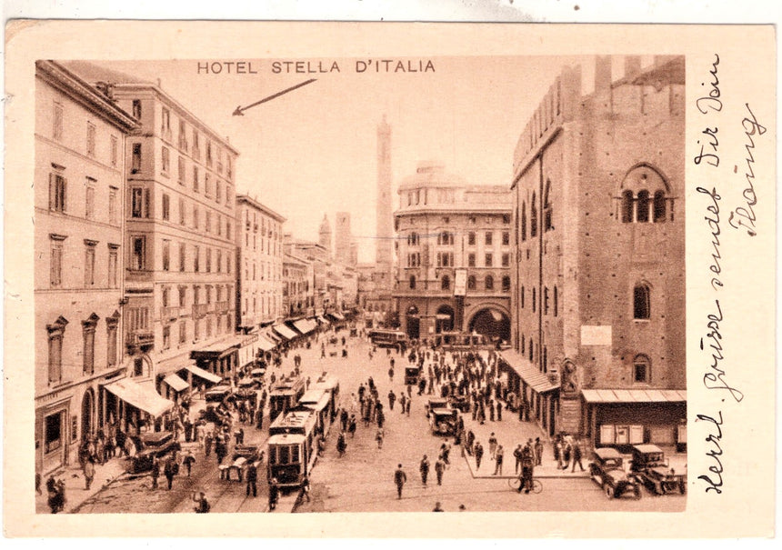 Cartolina antica Bologna hotel Stella d Italia sped. A Wien