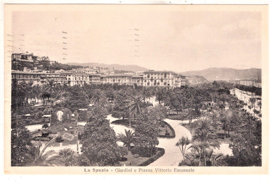 Cartolina antica La Spezia giardini e piazza V.Emanuele