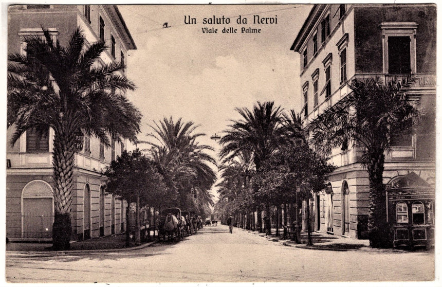 Cartolina antica Nervi un saluto viale delle palme Genova