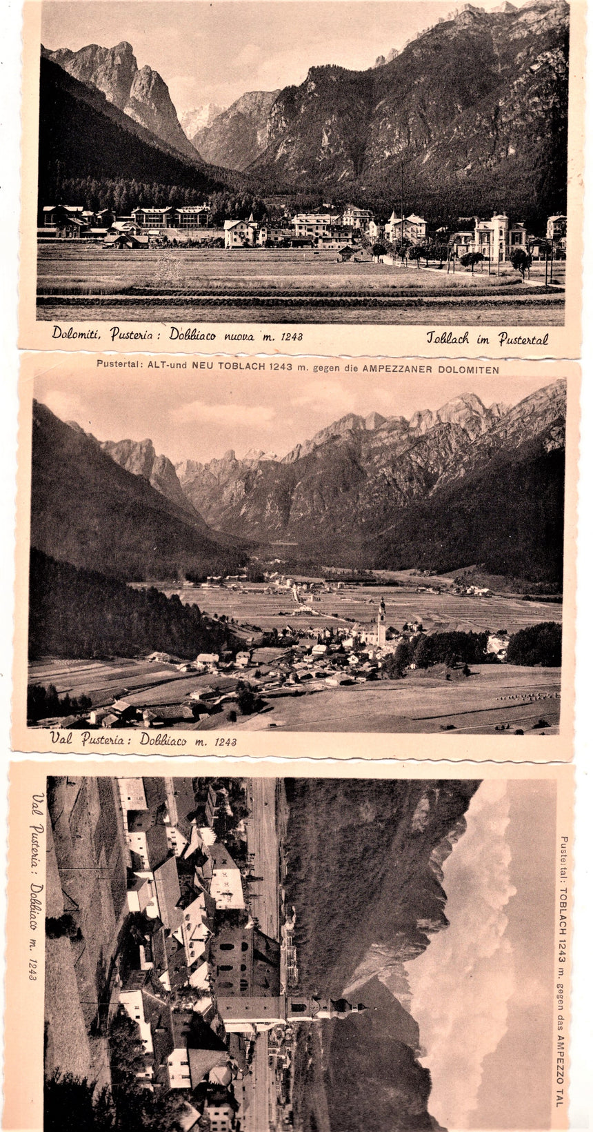 Dobbiaco Dolomiti val Pusteria Sud Tirol 3 cartoline 1940