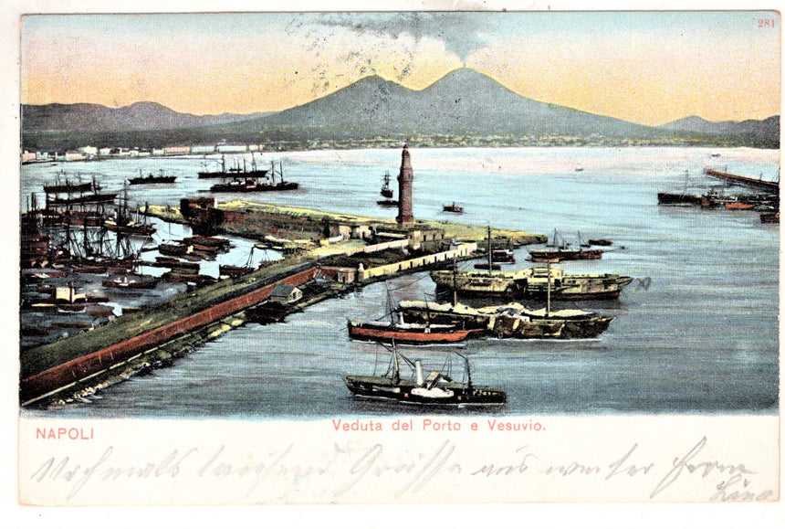 Napoli il porto e Vesuvio sped.  a Wien Austria