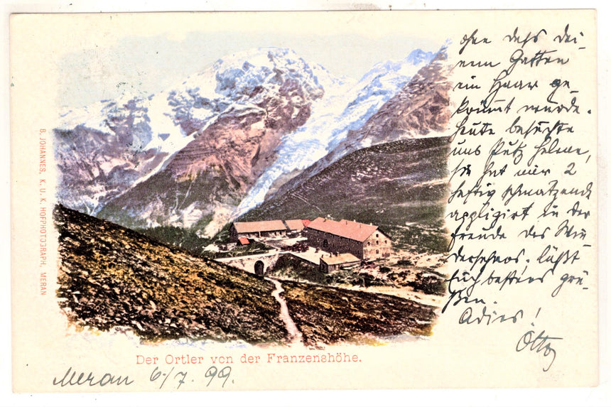 Cartolina Sudtirol Alto Adige der Ortler von der Franzenshòhe | Collezionissimo. Cartolina firmata e viaggiata