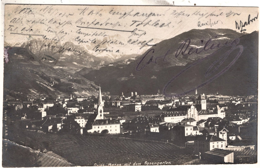 Cartolina Sudtirol Alto Adige Bozen Bolzano città - panorama | Collezionissimo. Cartolina firmata e viaggiata