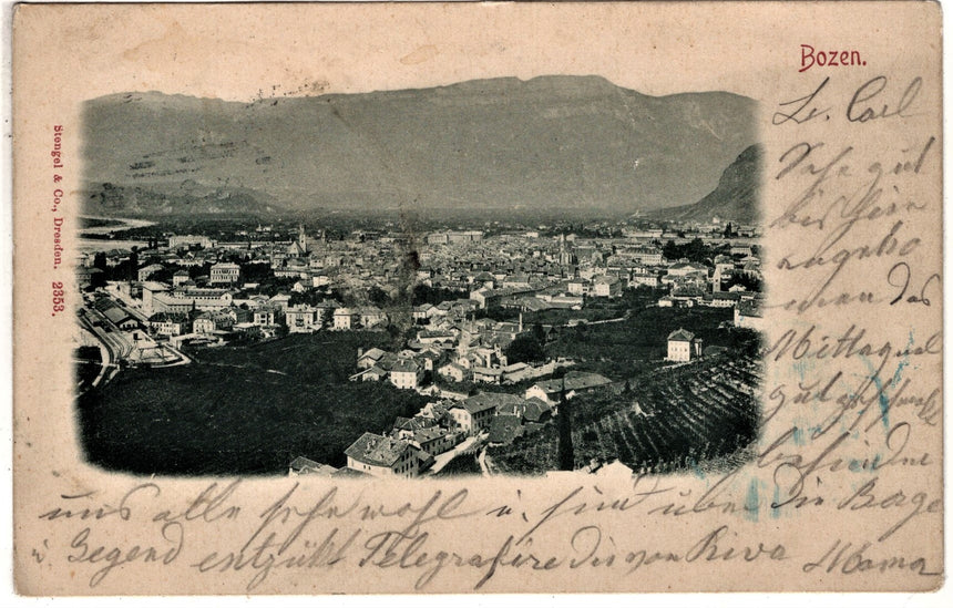 Cartolina Sudtirol Alto Adige Bozen Bolzano città - panorama | Collezionissimo. Cartolina firmata e viaggiata