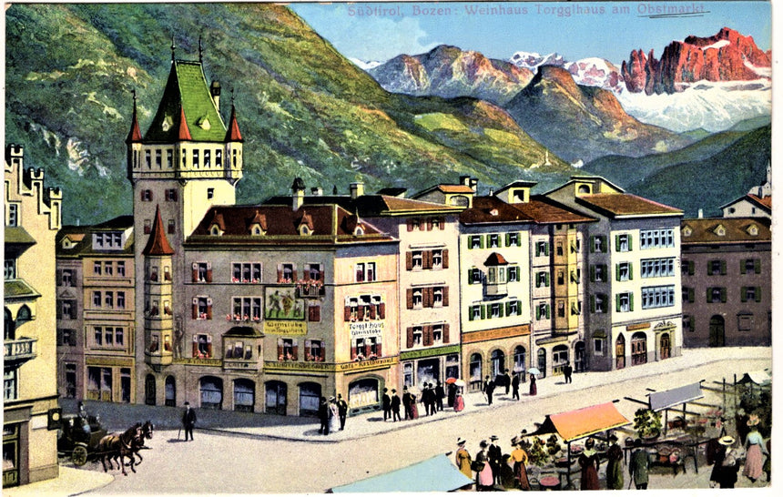 Cartolina Sudtirol Alto Adige Bozen Bolzano città - Piazza Erbe Torgl haus | Collezionissimo