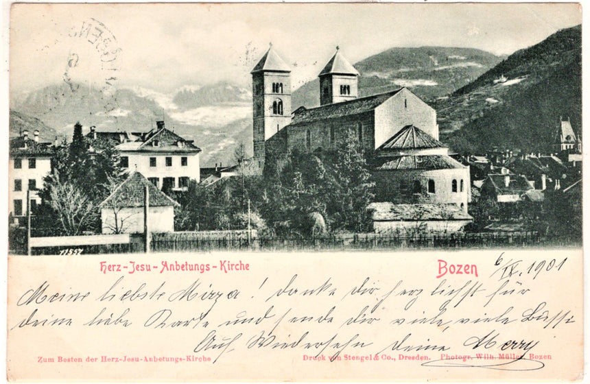 Cartolina Sudtirol Alto Adige Bolzano Bozen die Herz Jesu Kirche | Collezionissimo