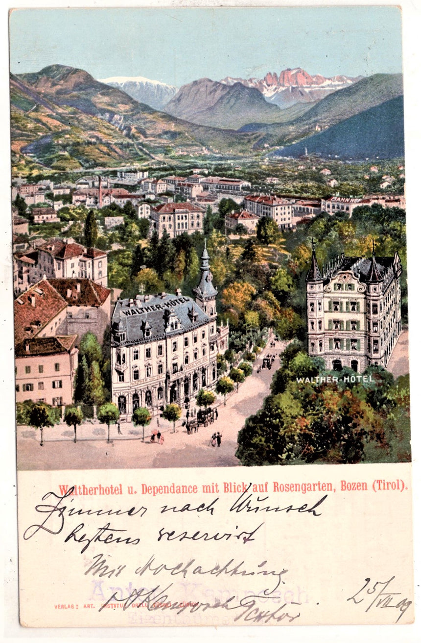 Cartolina Sudtirol Alto Adige Bolzano Bozen Hotel Walter | Collezionissimo. Cartolina firmata e viaggiata