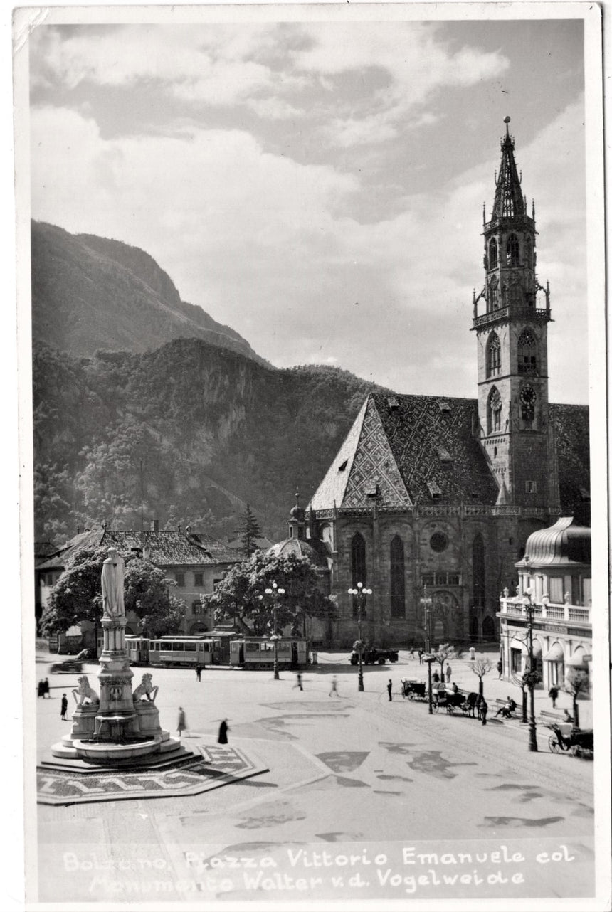 Cartolina Sudtirol Alto Adige Bolzano Bozen piazza V.Emanuele con mon.a Walter per Berlin | Collezionissimo