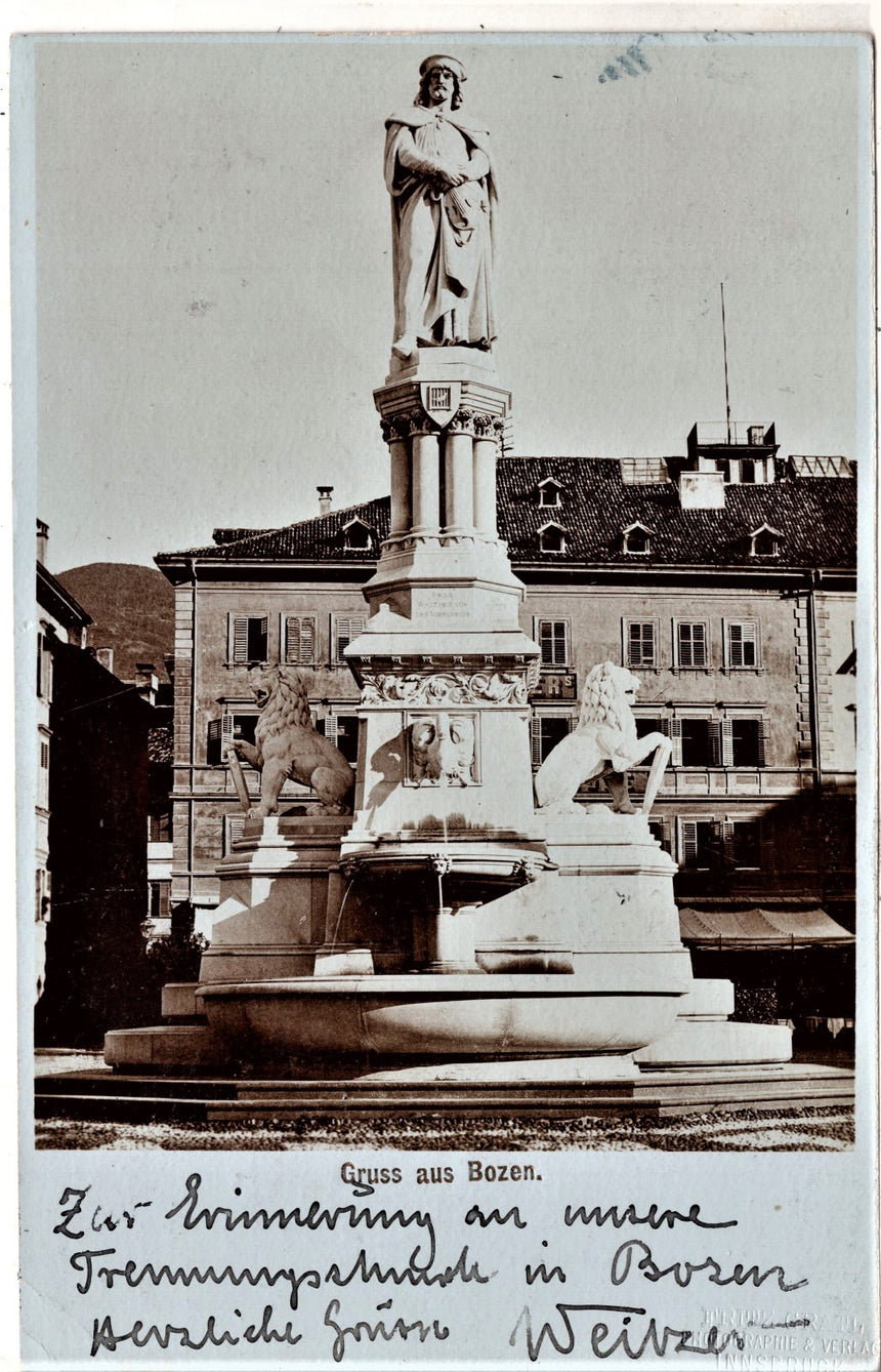 Cartolina Sudtirol Alto Adige Gruss aus Bolzano Bozen monumento a Walter | Collezionissimo