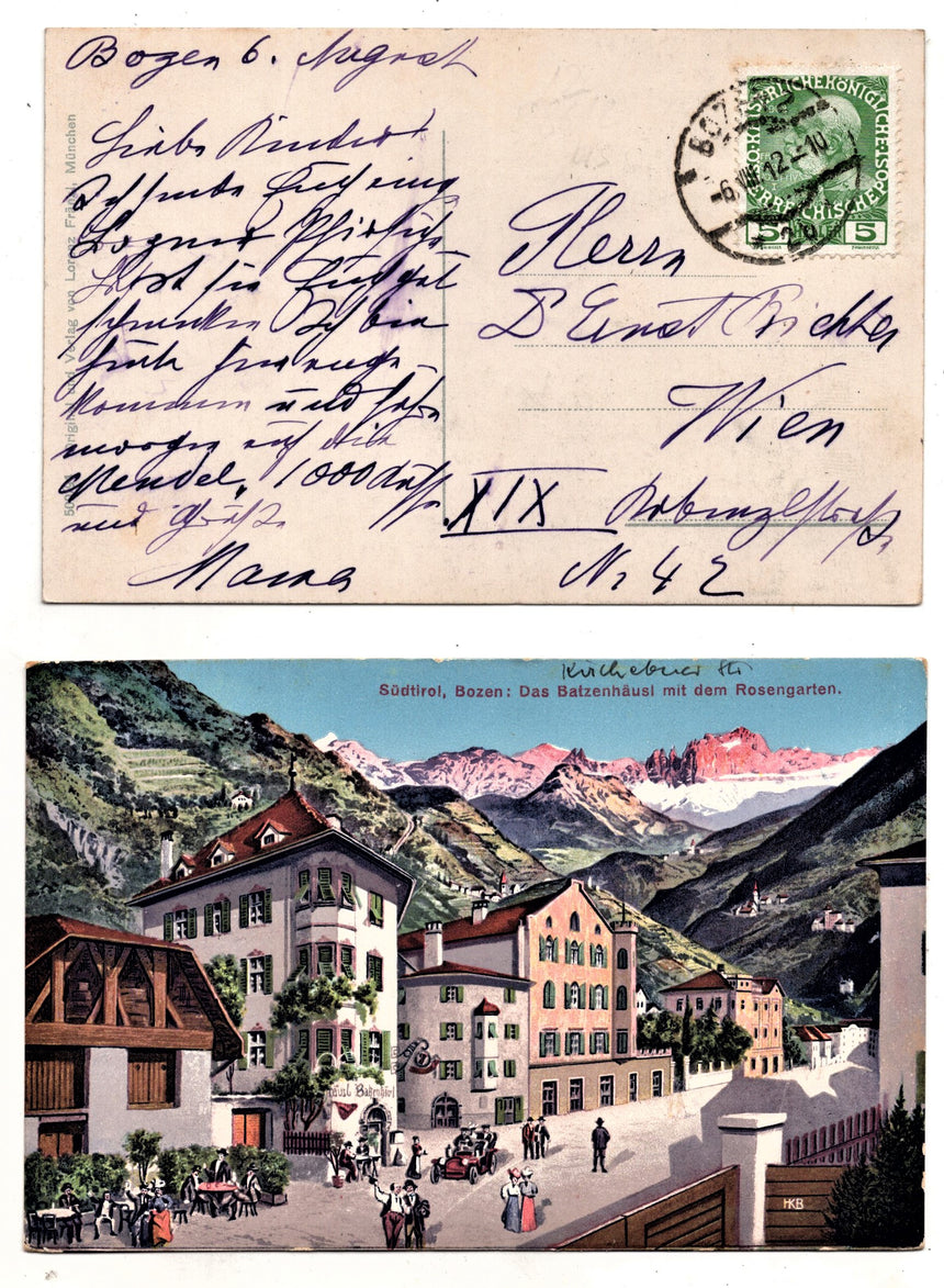 Cartolina Sudtirol Alto Adige Bolzano Bozen das Batzenhausl mit Rosengarten | Collezionissimo