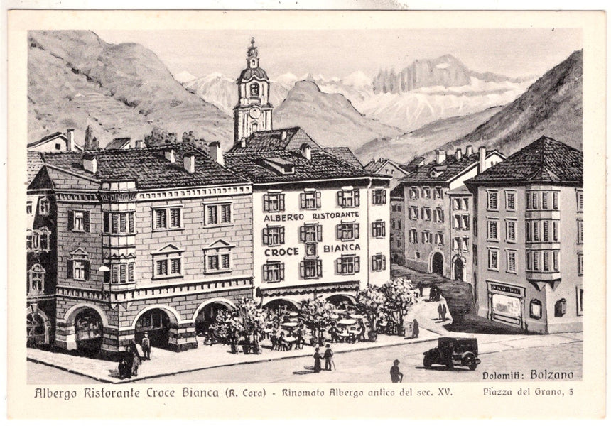 Cartolina Sudtirol Alto Adige Bolzano Bozen Albergo Croce Bianca piazza del Grano | Collezionissimo