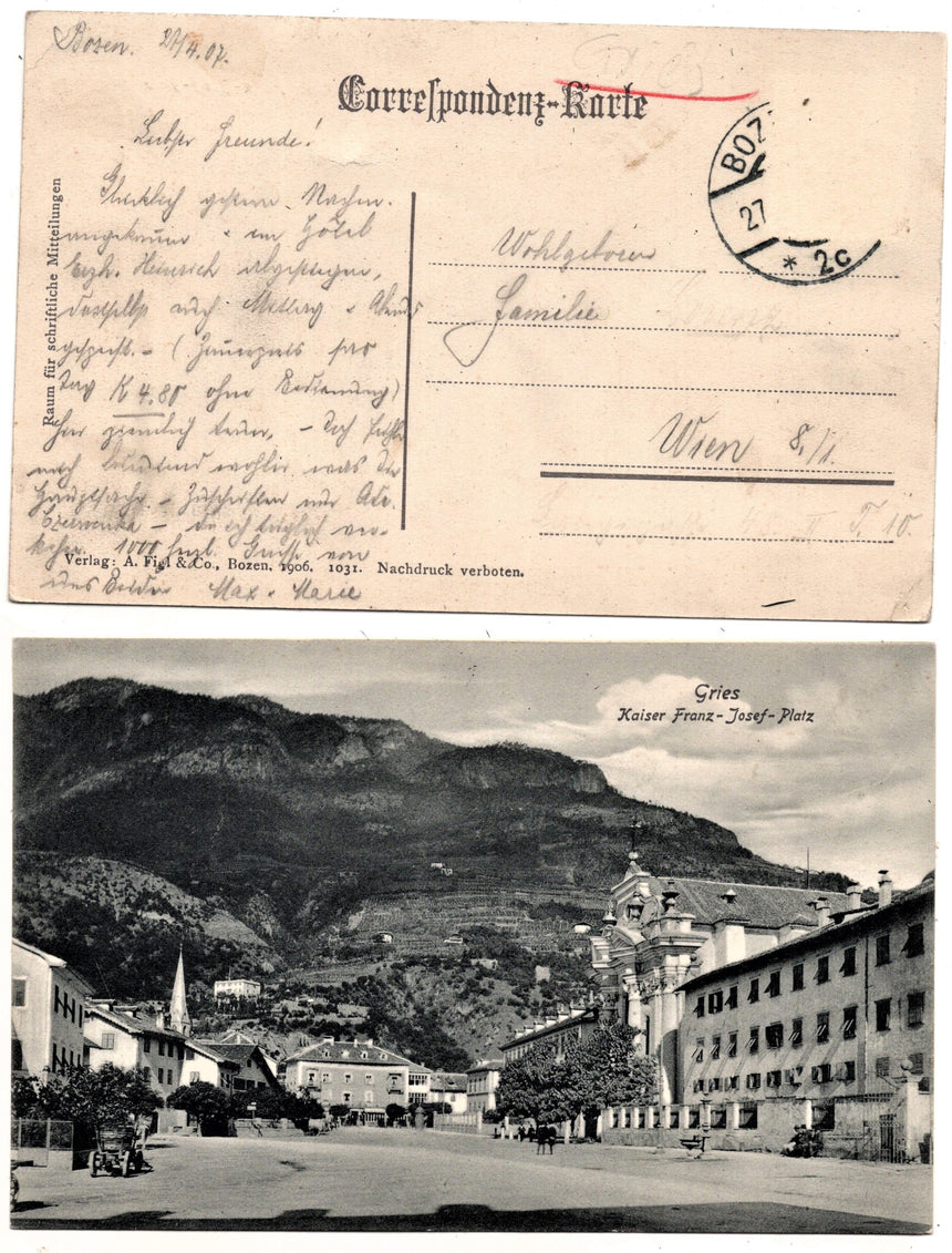 Cartolina Sudtirol Alto Adige Bolzano Bozen Gries Kaiser Franz Josef platz | Collezionissimo