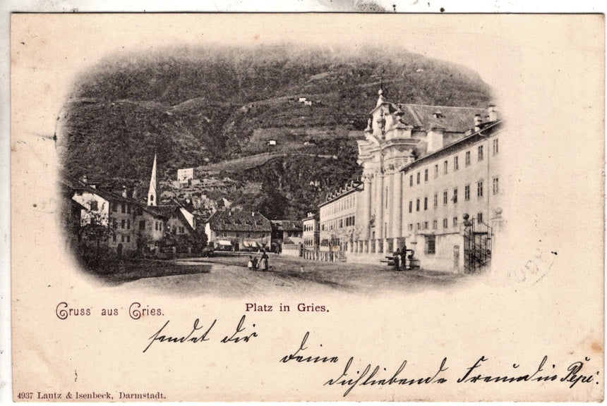 Cartolina Sudtirio Alto Adige Bolzano Bozen Gries Platz in Gries | Collezionissimo. Cartolina firmata e viaggiata