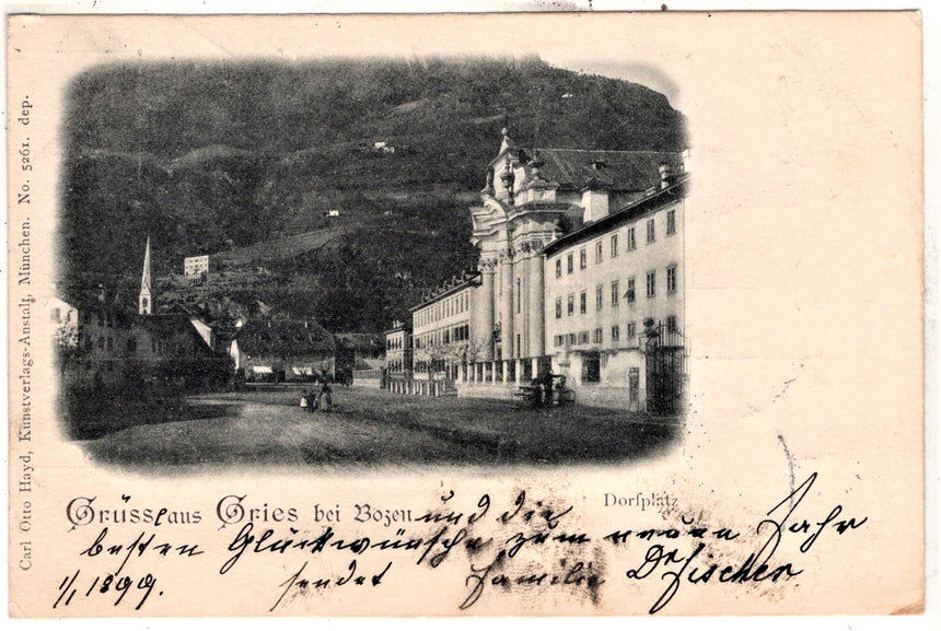 Cartolina Sudtirio Alto Adige Bolzano Bozen Gruss aus Gries Dorfplatz | Collezionissimo