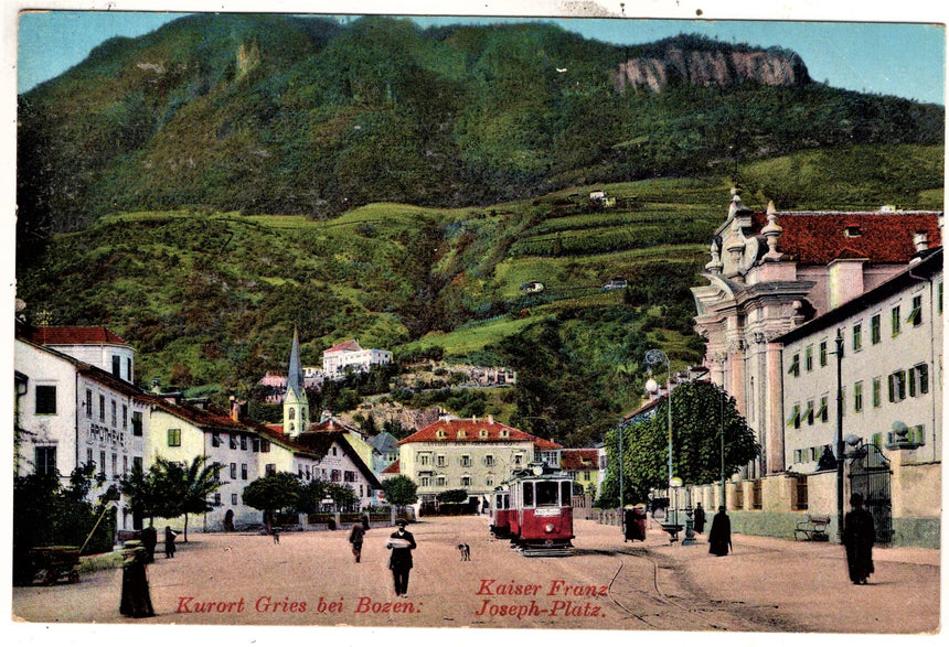 Cartolina Sudtirio Alto Adige Bolzano Bozen Tram in piazza Franz Josef Gries | Collezionissimo