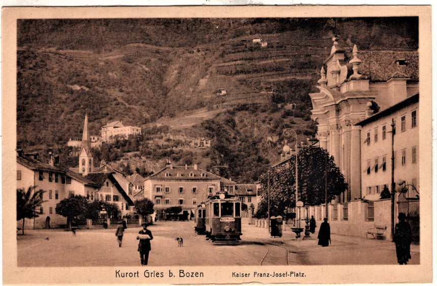 Cartolina Sudtirio Alto Adige Bolzano Bozen Tram in piazza Franz Josef Gries | Collezionissimo