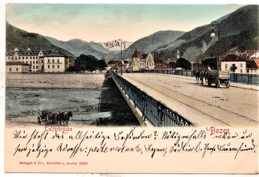 Cartolina Sudtirio Alto Adige Bolzano Bozen Talferbrucke Ponte Talvera | Collezionissimo. Cartolina firmata e viaggiata