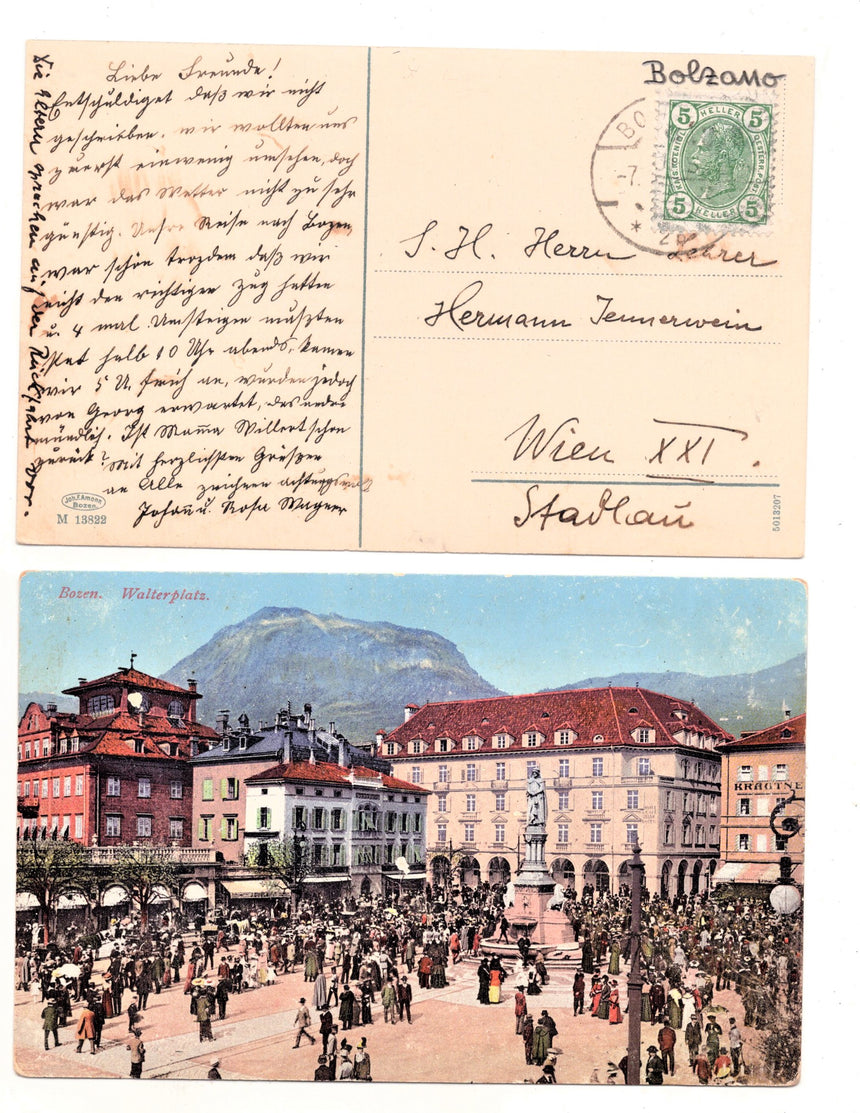 Cartolina Sudtirol Alto Adige Bolzano Bozen Waltherplatz Bolzano piazza Walter | Collezionissimo