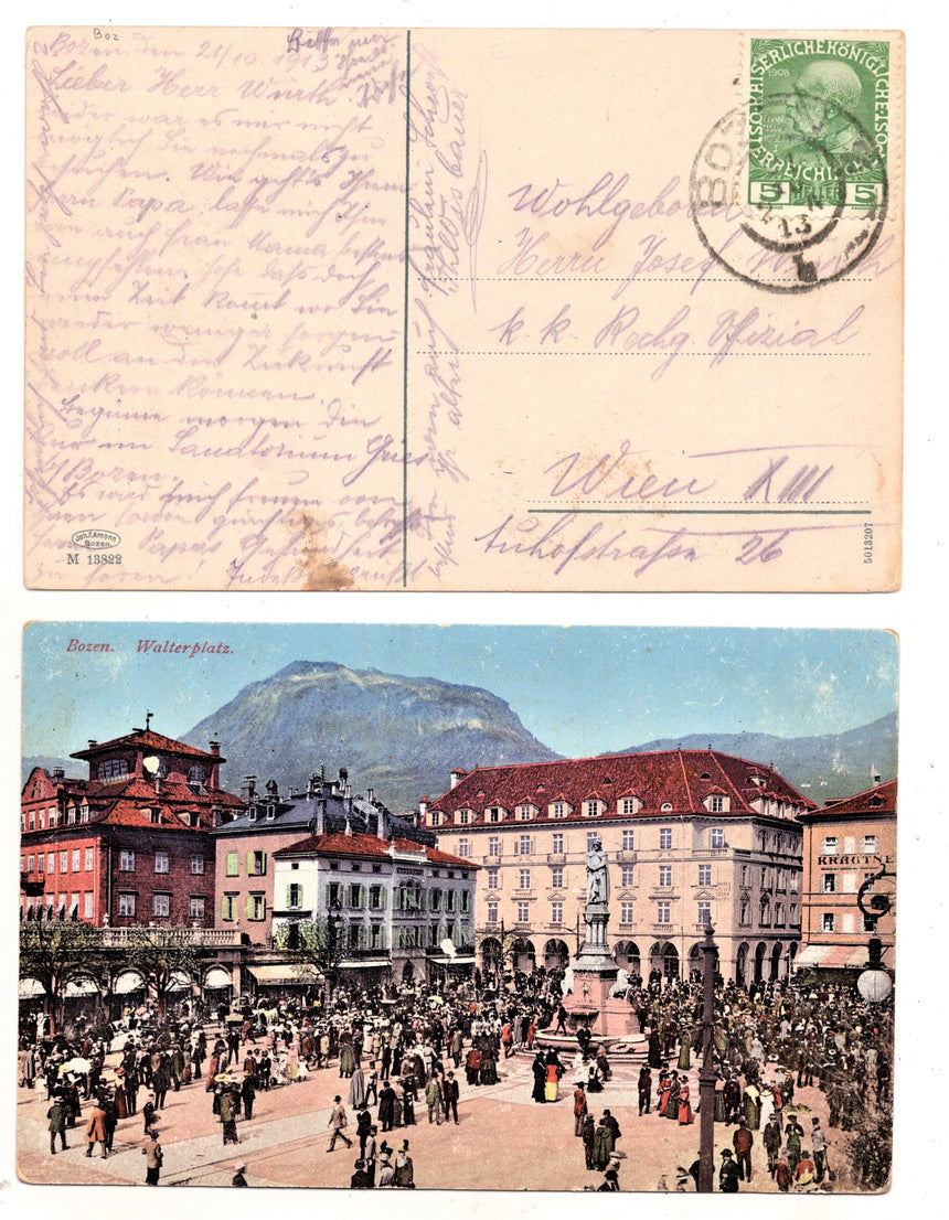 Cartolina Sudtirol Alto Adige Bolzano Bozen Waltherplatz Bolzano piazza Walter | Collezionissimo