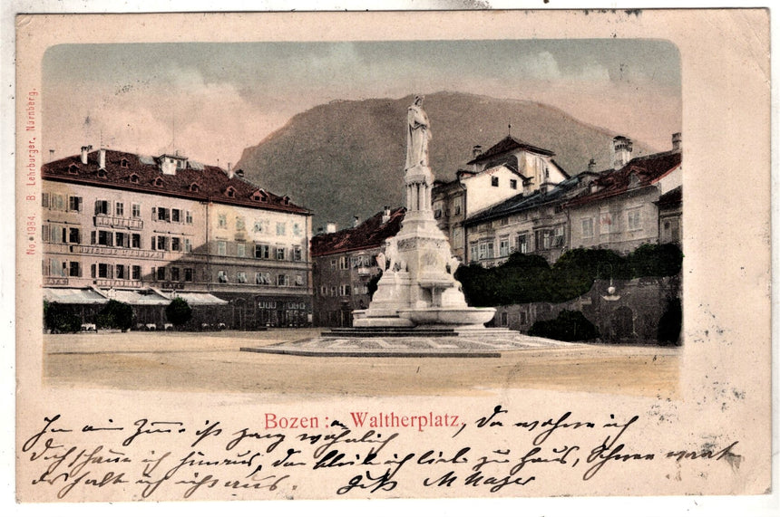 Cartolina Sudtirol Alto Adige Bolzano Bozen Waltherplatz Bolzano piazza Walter | Collezionissimo. Cartolina firmata e viaggiata