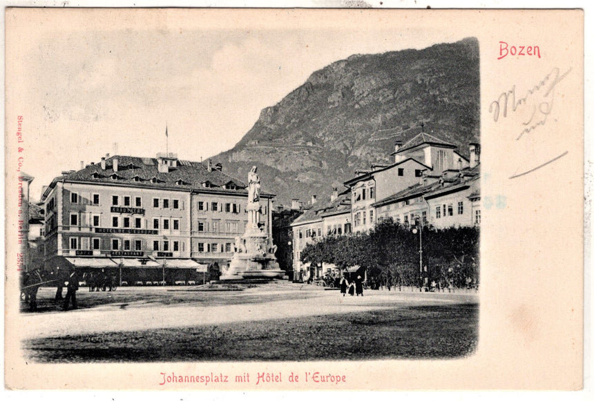 Cartolina Sudtirol Alto Adige Bolzano Bozen Waltherplatz Bolzano piazza Walter | Collezionissimo. Cartolina firmata e viaggiata