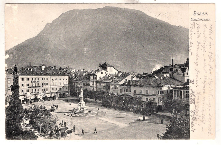 Cartolina Sudtirol Alto Adige Bolzano Bozen Waltherplatz Bolzano piazza Walter | Collezionissimo. Cartolina firmata e viaggiata