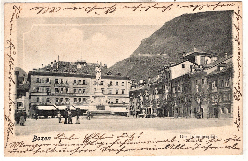 Cartolina Sudtirol Alto Adige Bolzano Bozen Waltherplatz Bolzano piazza Walter | Collezionissimo. Cartolina firmata e viaggiata