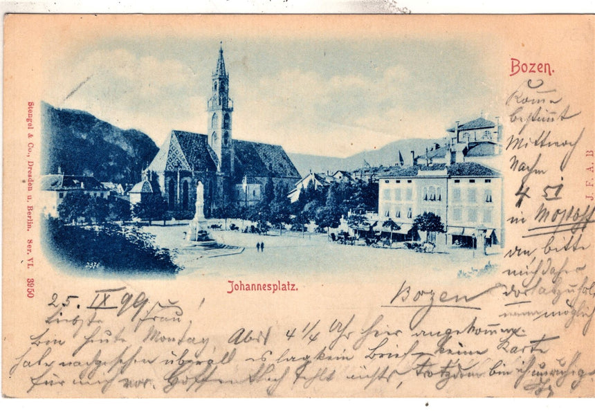 Cartolina Sudtirol Alto Adige Bolzano Bozen Waltherplatz Bolzano piazza Walter | Collezionissimo. Cartolina firmata e viaggiata