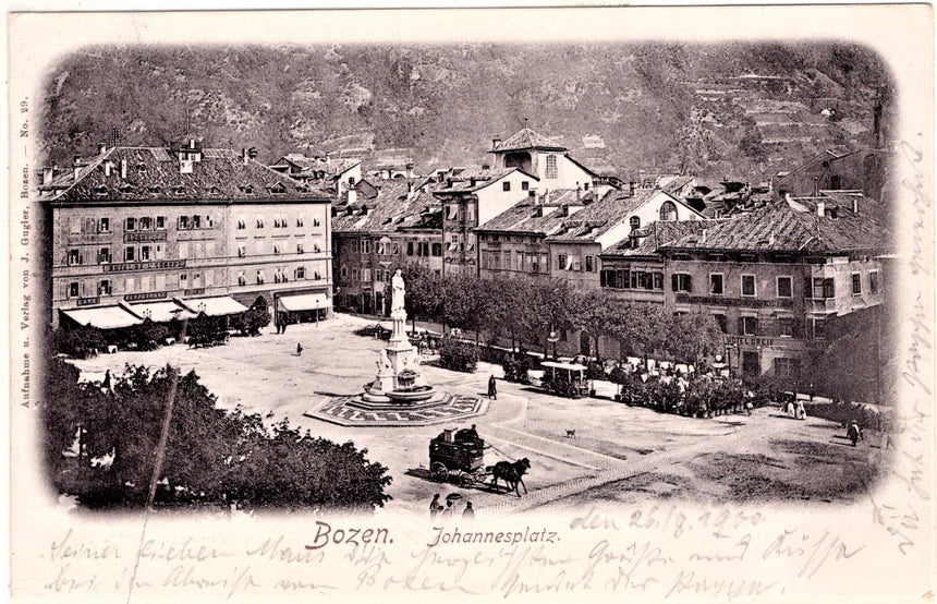 Cartolina Sudtirol Alto Adige Bolzano Bozen Waltherplatz Bolzano piazza Walter | Collezionissimo. Cartolina firmata e viaggiata