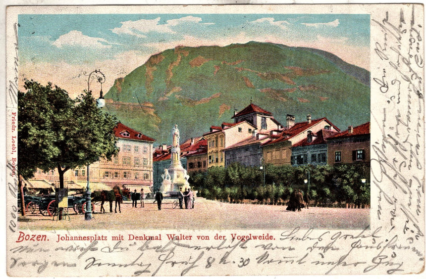 Cartolina Sudtirol Alto Adige Bolzano Bozen Waltherplatz Bolzano piazza Walter | Collezionissimo. Cartolina firmata e viaggiata